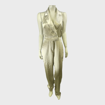 Branded Light Gold Metallic Tuxedo Jumpsuit - Size 10