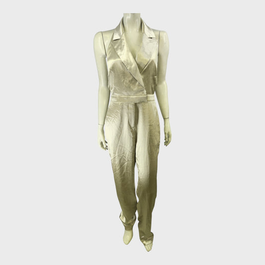 Branded Light Gold Metallic Tuxedo Jumpsuit - Size 10