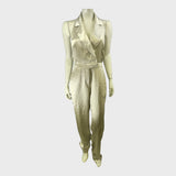 Branded Light Gold Metallic Tuxedo Jumpsuit - Size 10