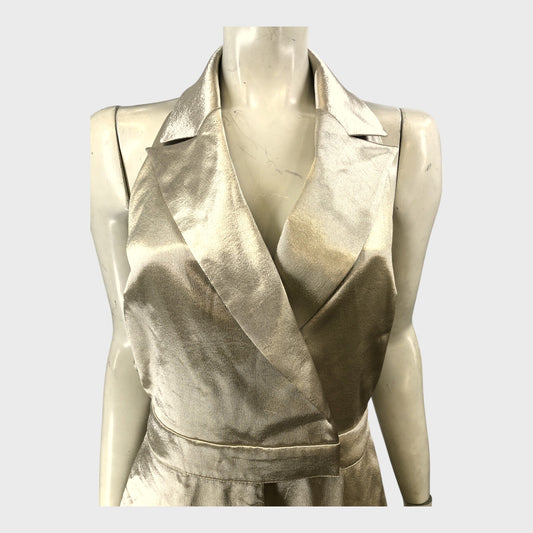 Branded Light Gold Metallic Tuxedo Jumpsuit - Size 10