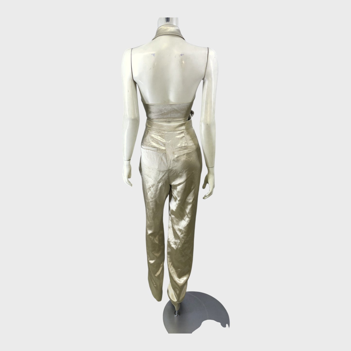Branded Light Gold Metallic Tuxedo Jumpsuit - Size 10
