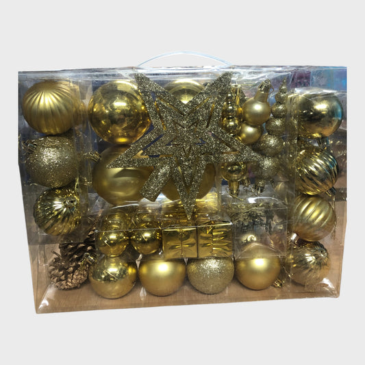 Gold Assortment Of Christmas Ornaments and Bauble Set