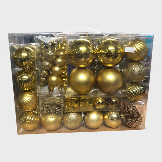 Gold Assortment Of Christmas Ornaments and Bauble Set