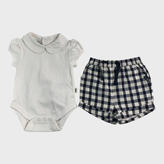 JoJo Maman Bebe Gingham Bodysuit & Shorts Set - 0-3 Months