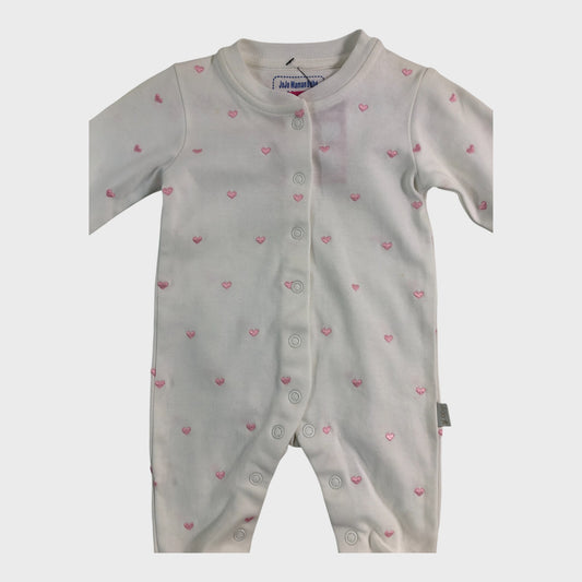 JoJo Maman Bebe Pink Heart Sleepsuit - 0-3 Months