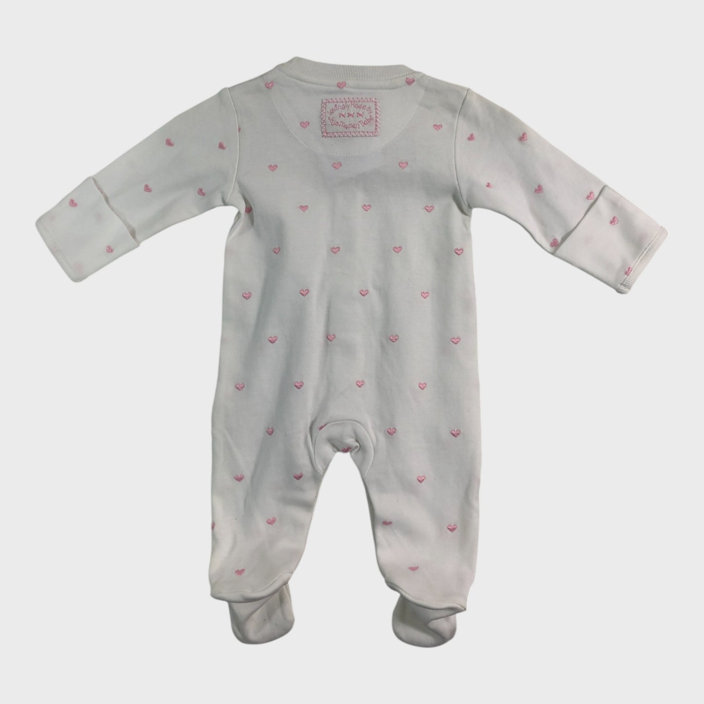 JoJo Maman Bebe Pink Heart Sleepsuit - 0-3 Months