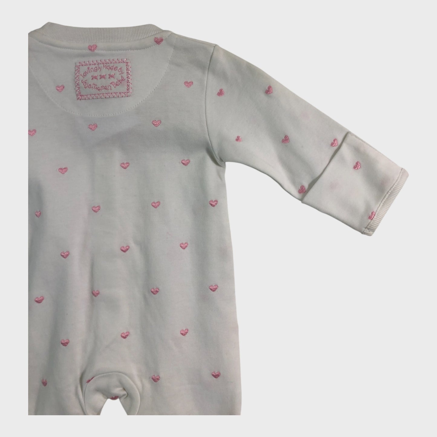 JoJo Maman Bebe Pink Heart Sleepsuit - 0-3 Months