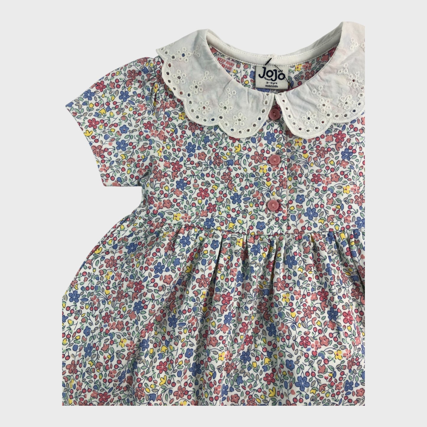JoJo Maman Bebe Pink Cherry Ditsy Floral Dress - 2-3 Years