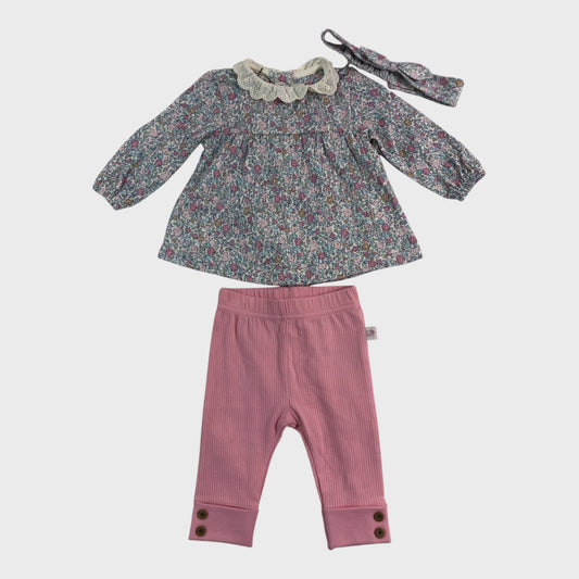 JoJo Maman Bebe Pink Top, Leggings & Headband 3 Piece Set - 0-3 Months