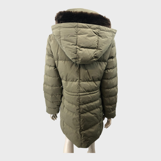 Green Padded Fur Trim Hooded Coat