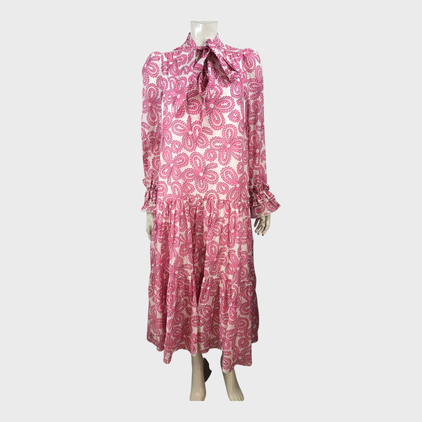 Branded Pink Flower Print Midi Dress - Size 8