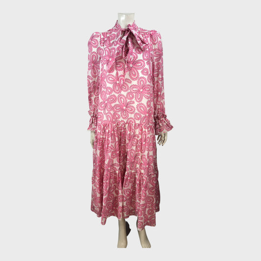 Branded Pink Flower Print Midi Dress - Size 8