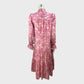 Branded Pink Flower Print Midi Dress - Size 8