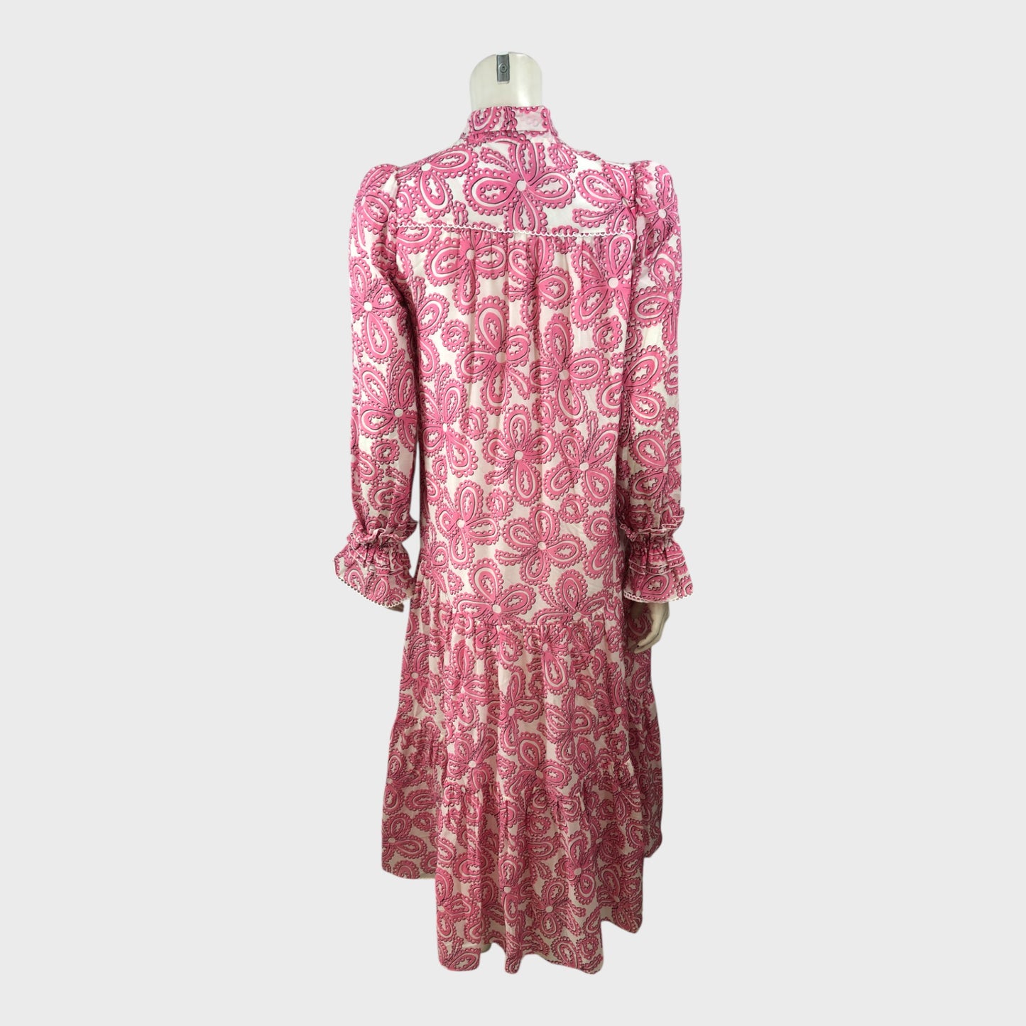 Branded Pink Flower Print Midi Dress - Size 8