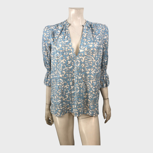 Branded Blue Patterned Blouse - Size 10