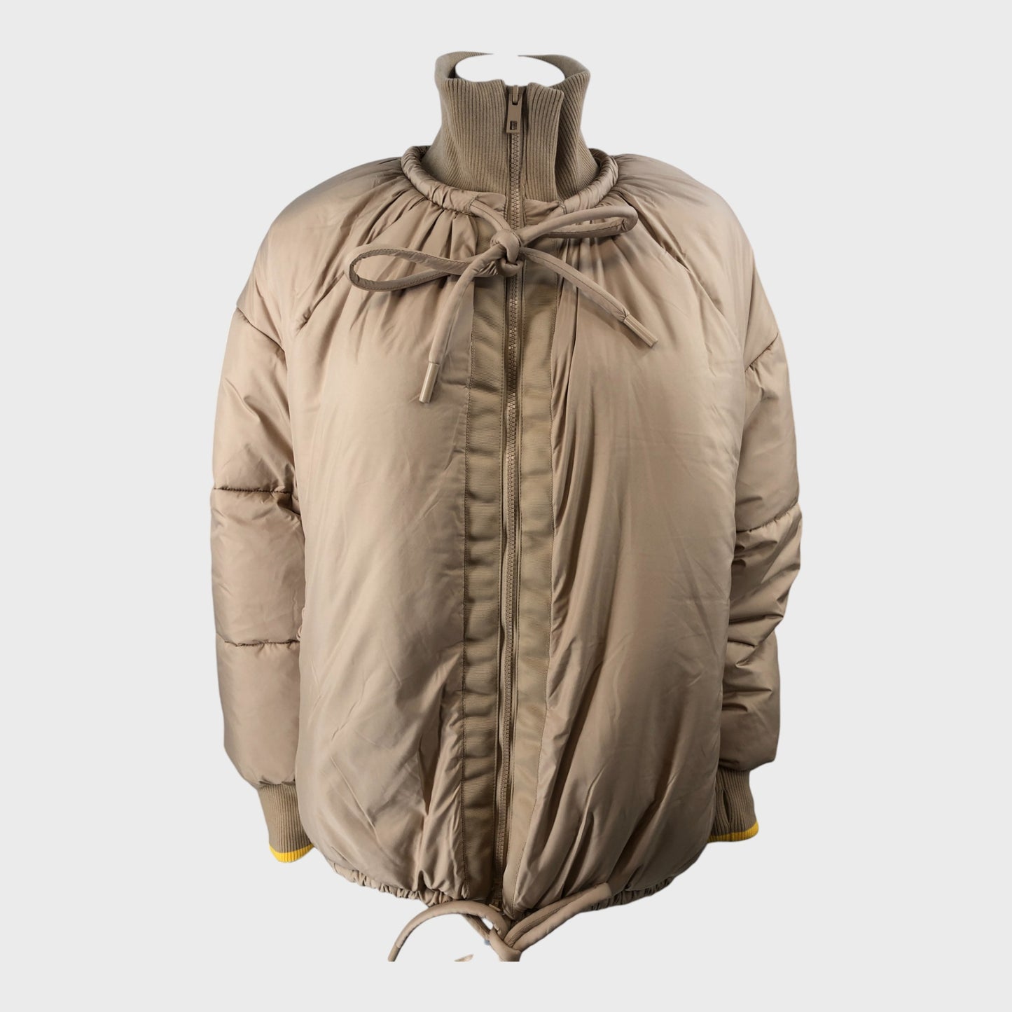 BEIGE Women's Puffer Jacket UK Size 12 Zip Closure Bow Accent Winter