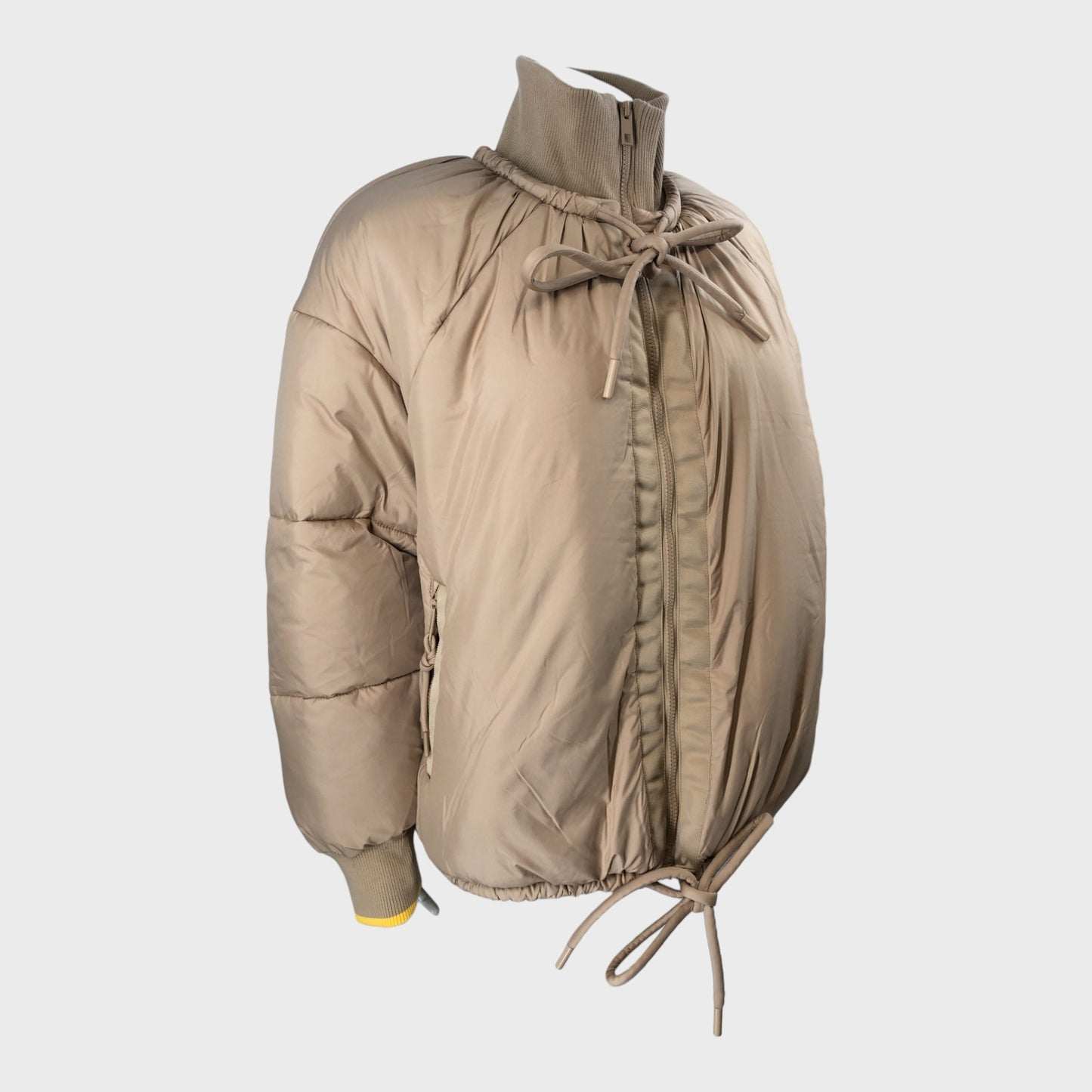 BEIGE Women's Puffer Jacket UK Size 12 Zip Closure Bow Accent Winter