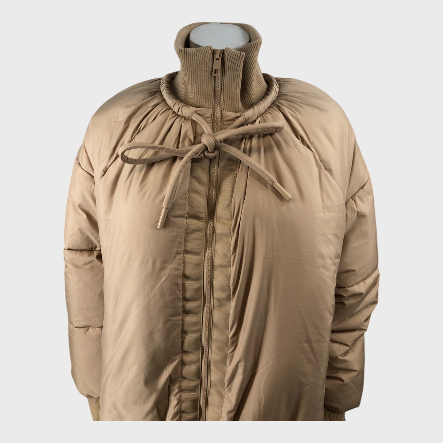 BEIGE Women's Puffer Jacket UK Size 12 Zip Closure Bow Accent Winter