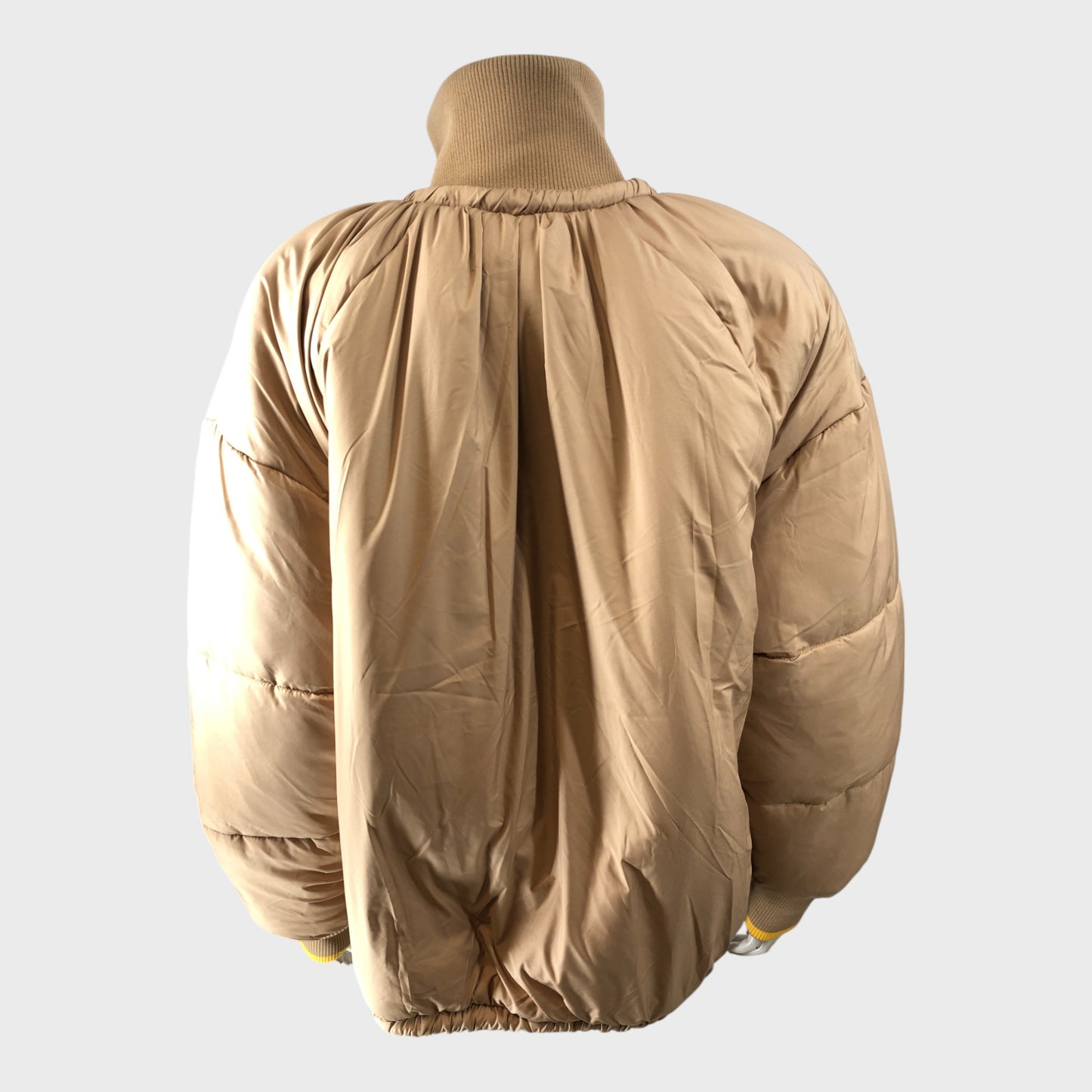 BEIGE Women's Puffer Jacket UK Size 12 Zip Closure Bow Accent Winter