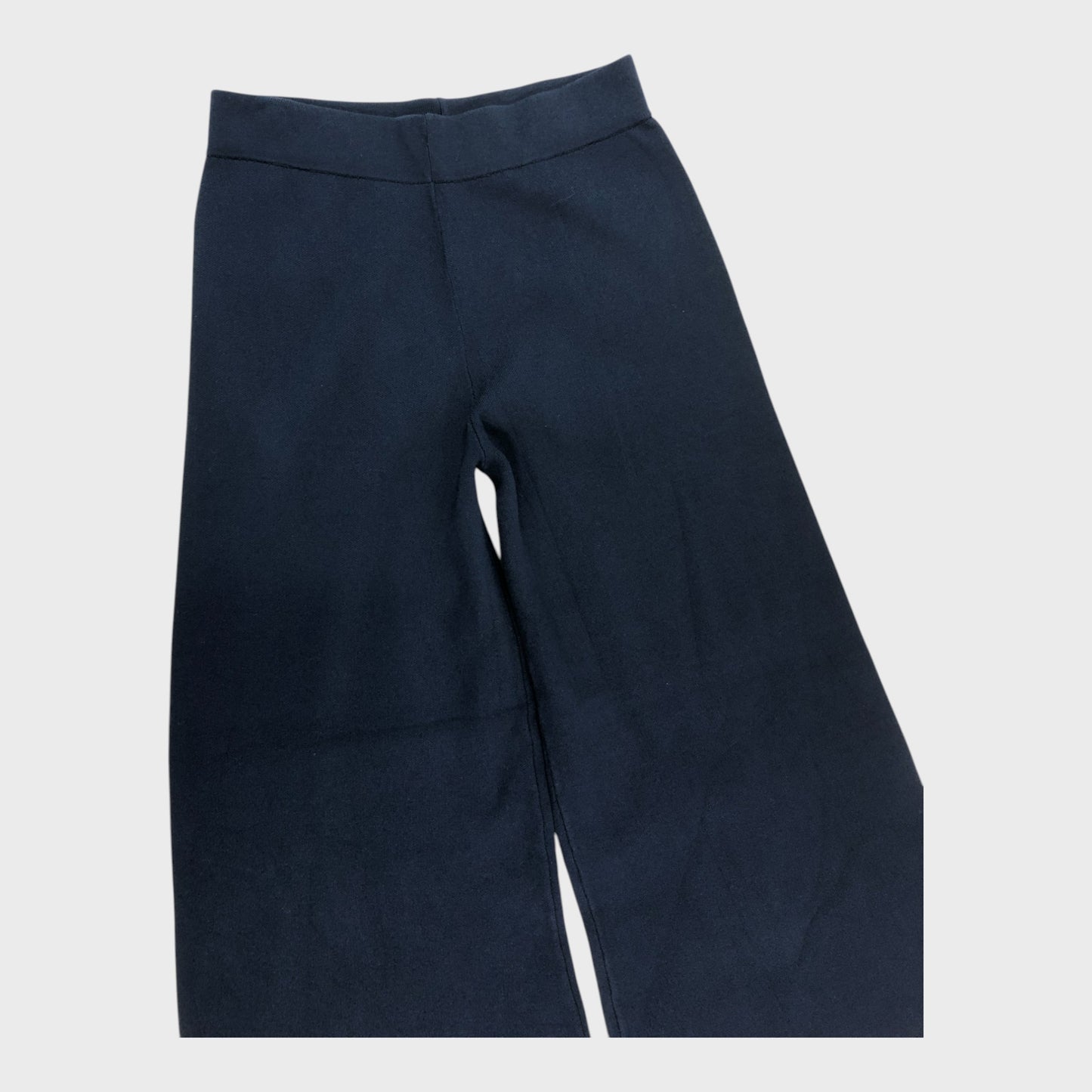 Navy Wide Leg Knitted Trousers