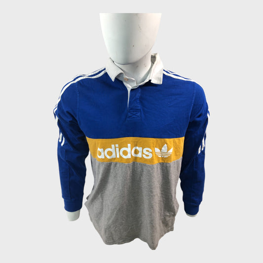 Blue and Yellow Adidas Long Sleeve Polo