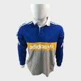 Blue and Yellow Adidas Long Sleeve Polo