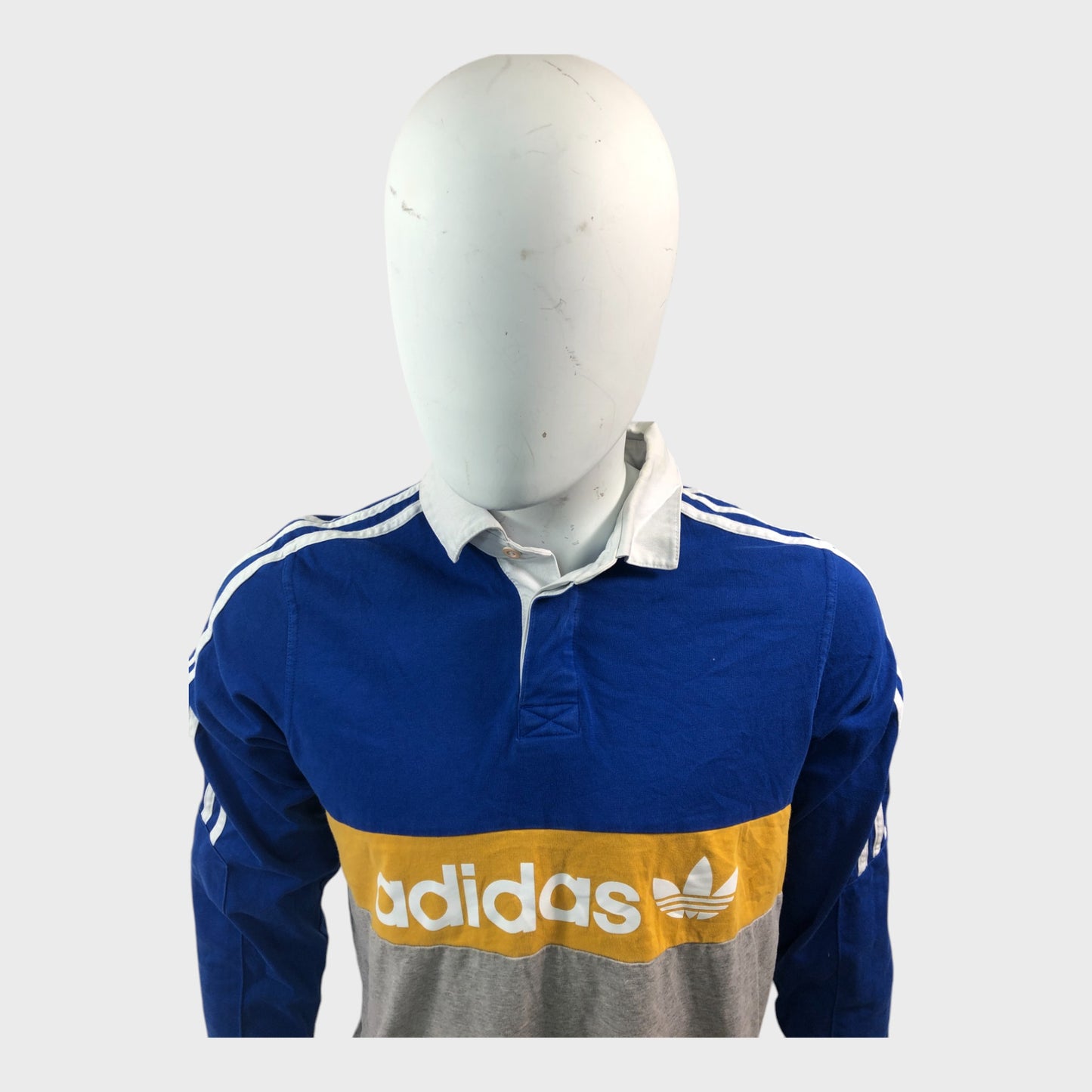 Blue and Yellow Adidas Long Sleeve Polo