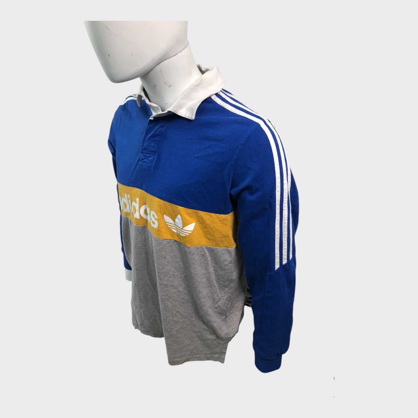 Blue and Yellow Adidas Long Sleeve Polo