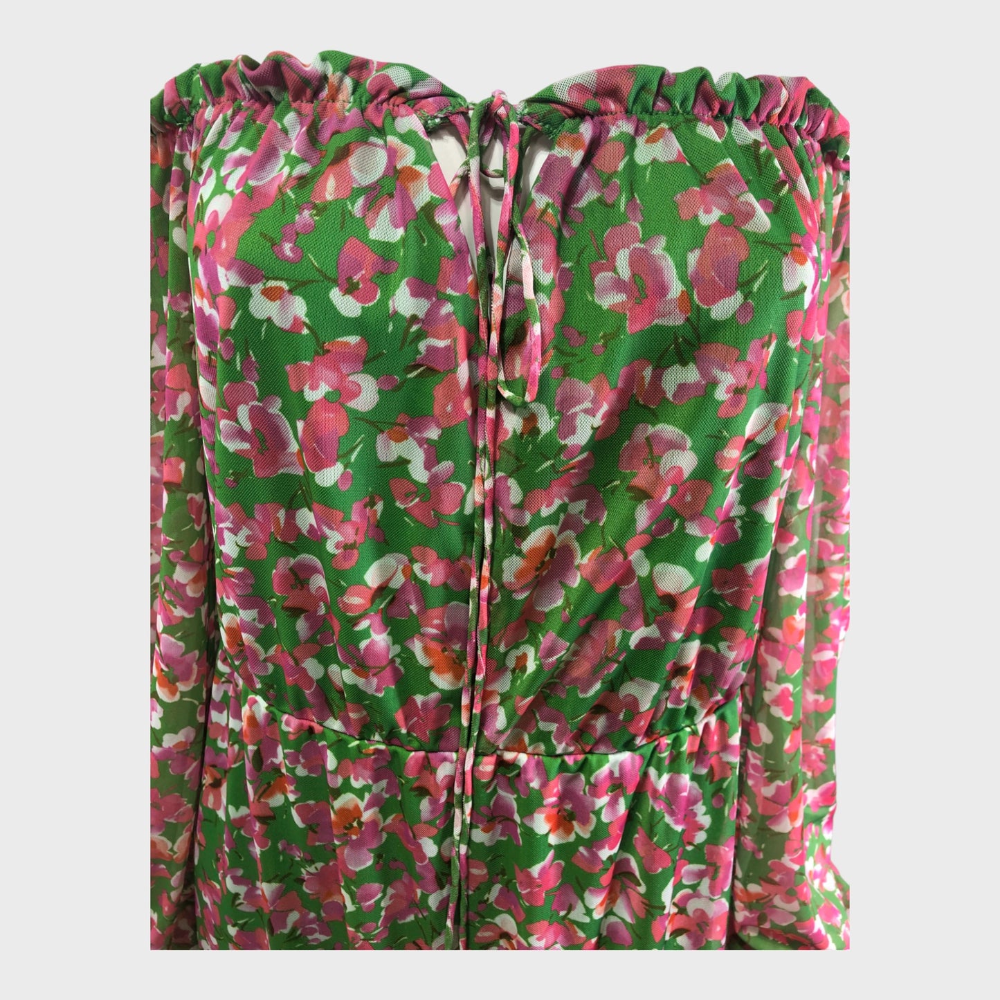 Green Floral Bardot Midi Dress