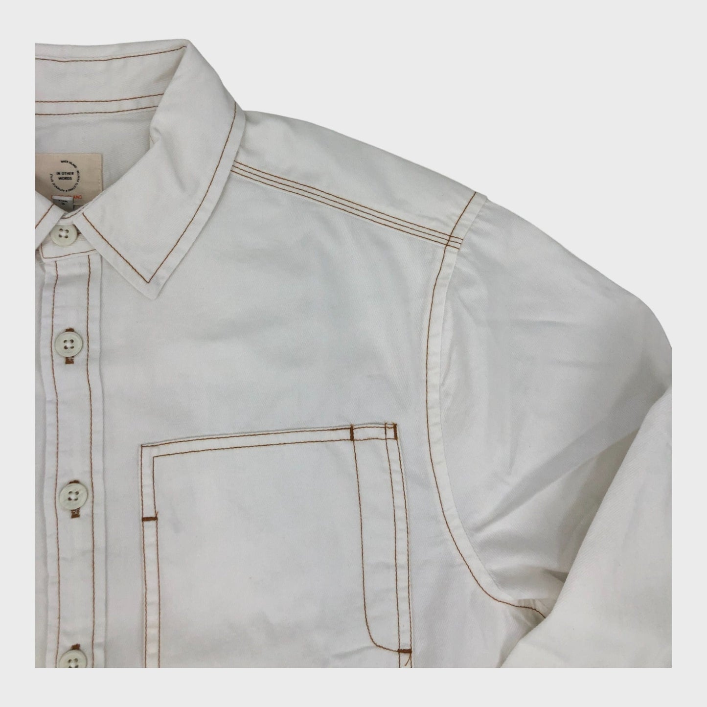 Off White Denim Shirt with Contrast Stitching