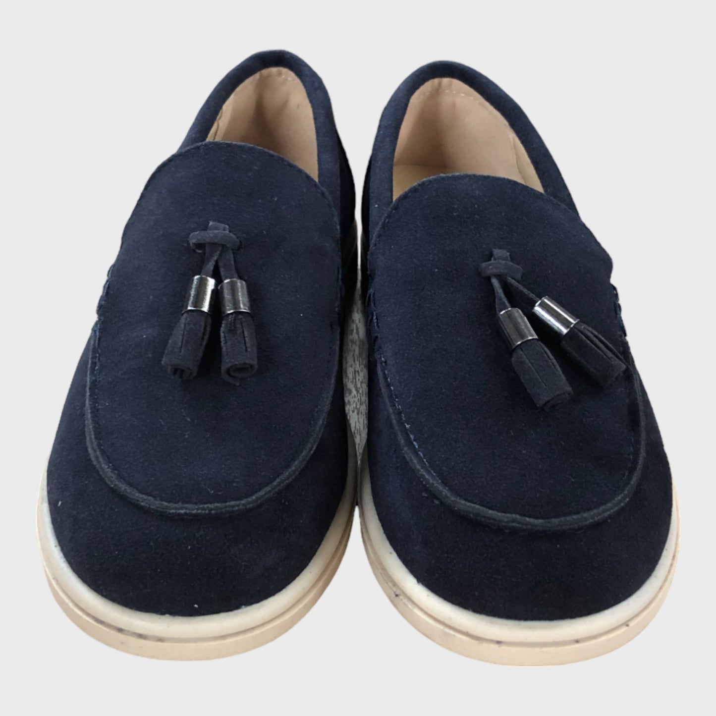 Navy Suede Texture Loafers with Tassels