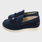 Navy Suede Texture Loafers with Tassels