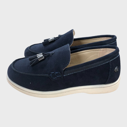 Navy Suede Texture Loafers with Tassels