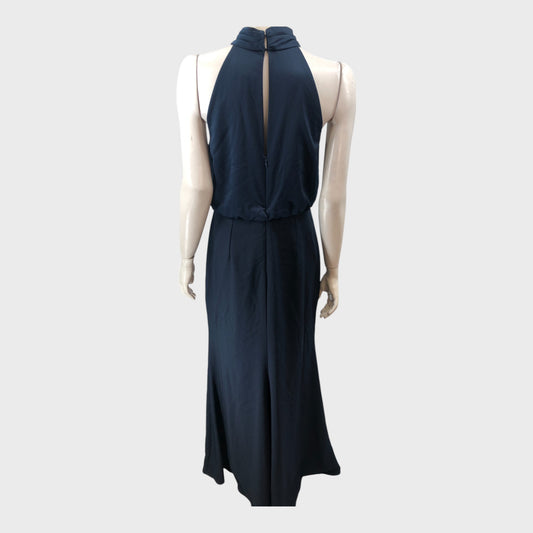 Adriana Papell Dark Navy Halter Blouson Evening Gown