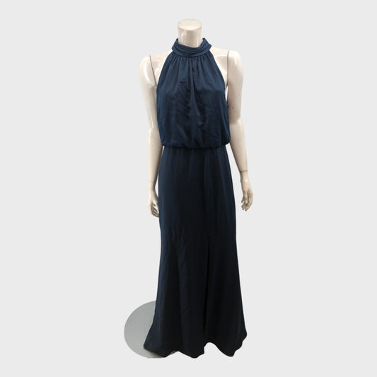 Adriana Papell Dark Navy Halter Blouson Evening Gown