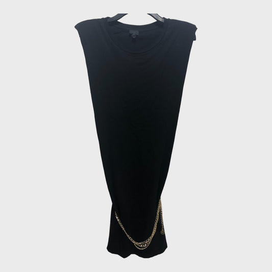 Black Chain Belted Shoulder Padded Dress