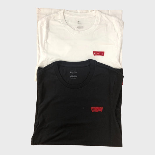 Two Pack of Branded Crew Neck T-Shirts - Black and White