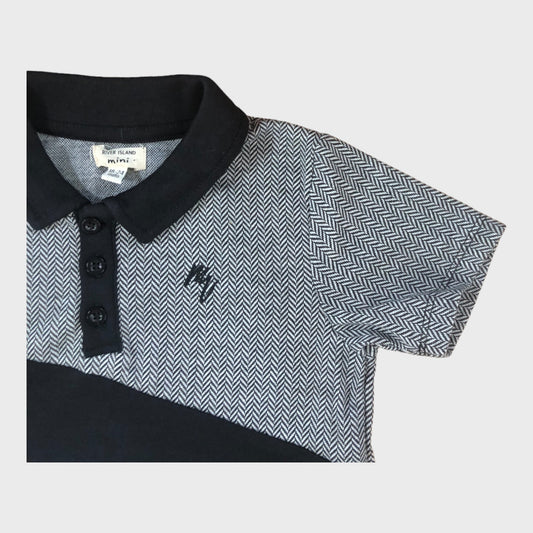 Black and White Geometric Polo Shirt