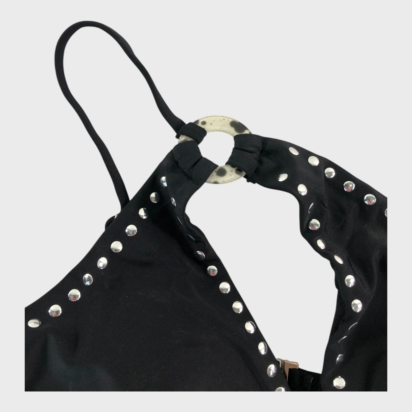 Ring & Stud Black Bikini Top