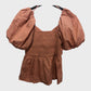 Coral Ruched Smocked Puff Sleeve Top
