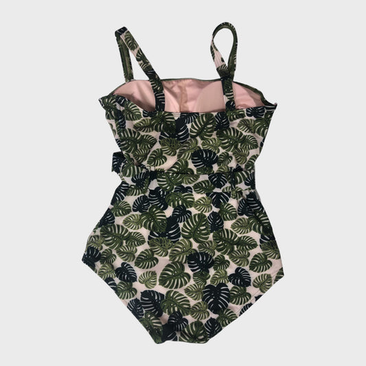 Green Bloom Print Belted Swimsuit
