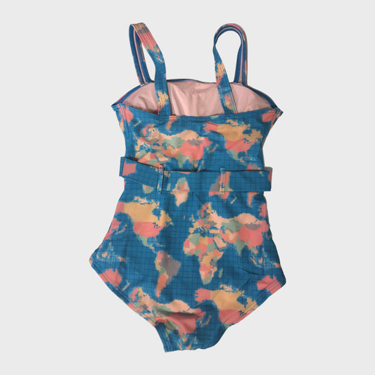 Blue Map Of The World Belted Swimsuit
