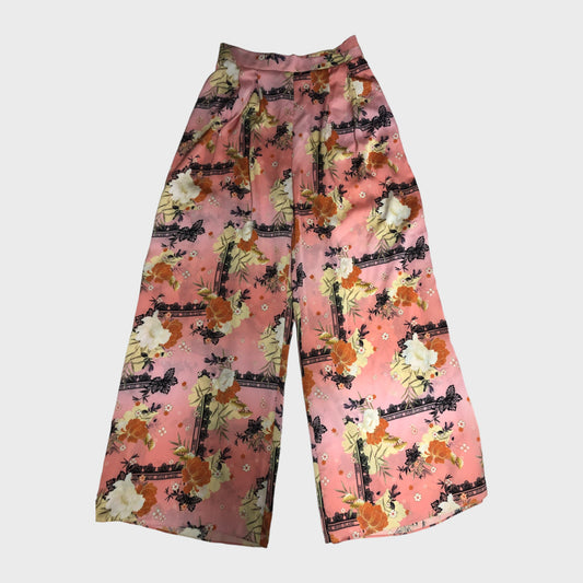 Pink Floral Palazzo Wide Trousers