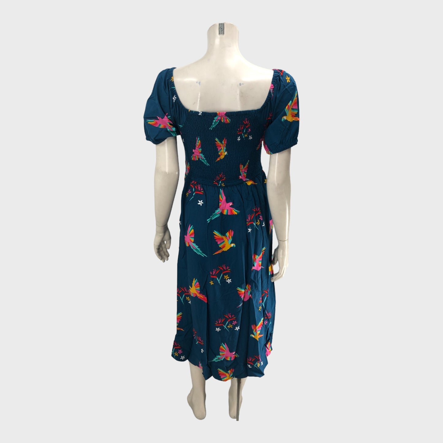 Jolene Midi Shirred Dress with Parrot Print