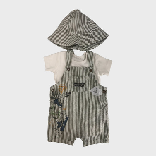 Peter Rabbit Striped Dungarees With Bodysuit And Hat