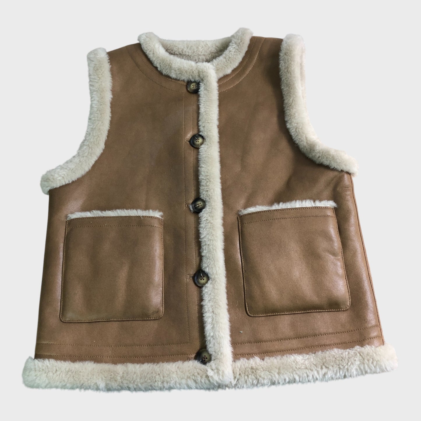 Branded Tan Reversible Faux Fur Gilet - Size 10