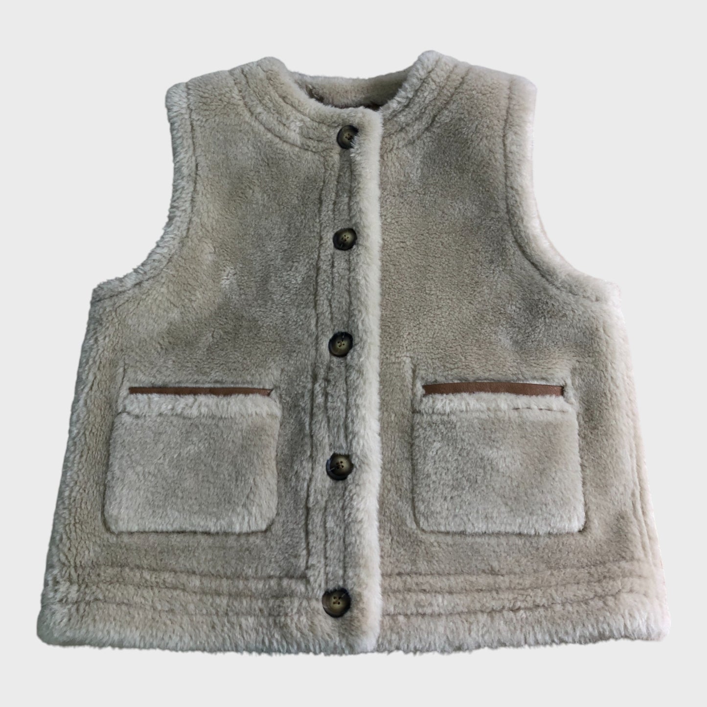 Branded Tan Reversible Faux Fur Gilet - Size 10