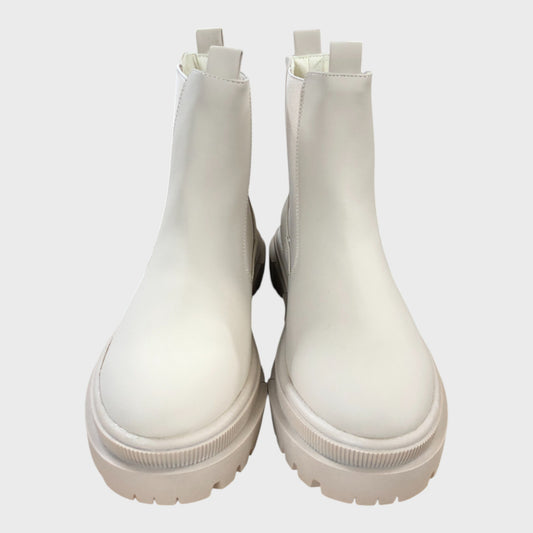 Beige Chelsea Boots Slip On Chunky Sole Faux Leather