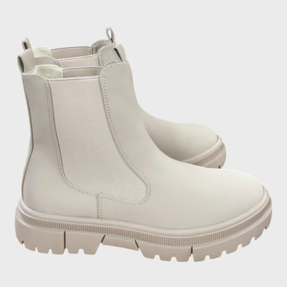 Beige Chelsea Boots Slip On Chunky Sole Faux Leather