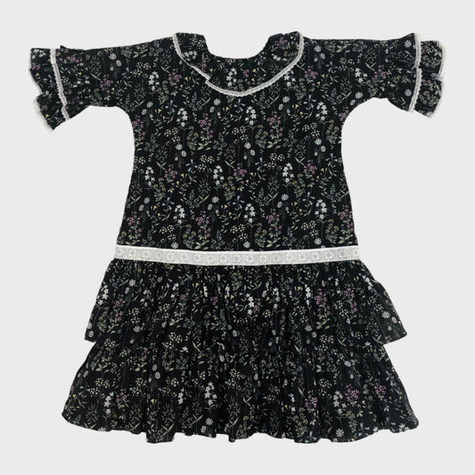 Black Floral Ruffle Dress